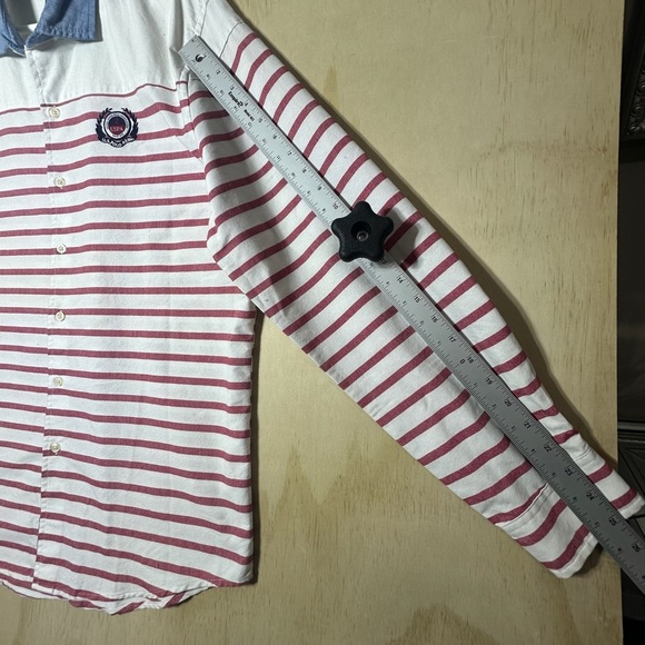 U.S. Polo Assn. Men's Vintage Look Rare White and Red Striped Button Down Shirt - Picture 7 of 14